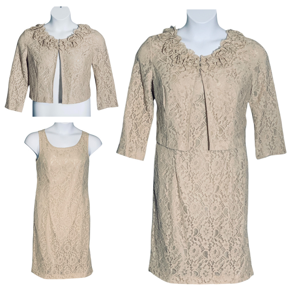 Vintage 80s Danny & Nicole Sleeveless Dress & Jacket Size 12 Floral Lace Cottage